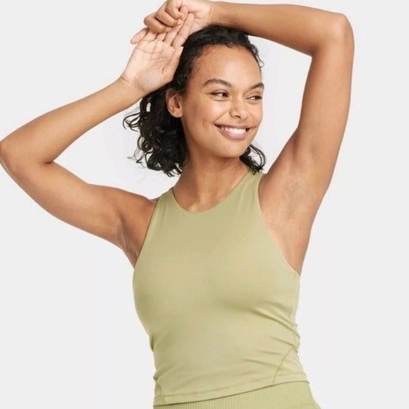 All In Motion Olive Green Cropped Workout Tank Top with Built-In Bra - Picture 1 of 2
